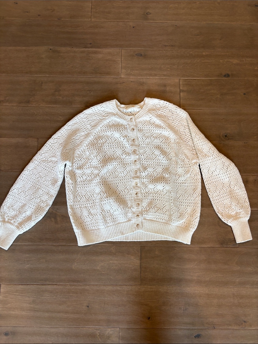 Sezane Cream Openwork Button-Up Knit Cardigan